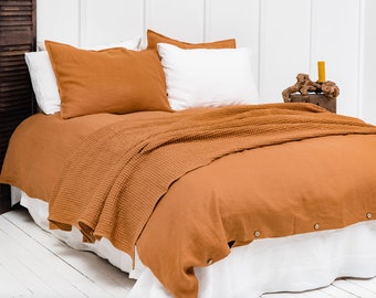Terracotta Linen Duvet Cover, Stonewashed, Coconut Buttons