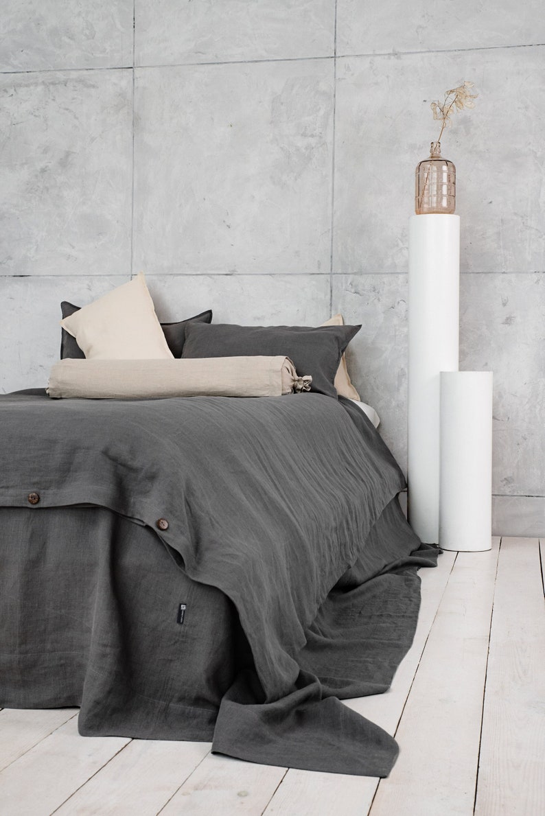 Stone Washed Linen Bedding in Gray. Linen Duvet Cover. Luxury Linen Bedding. Natural Linen Duvet Cover. image 1