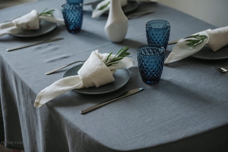 Washed linen tablecloths in blue gray Round linen tablecloth Handmade tablecloth Table décor Linen tablecloth Custom tablecloth image 3