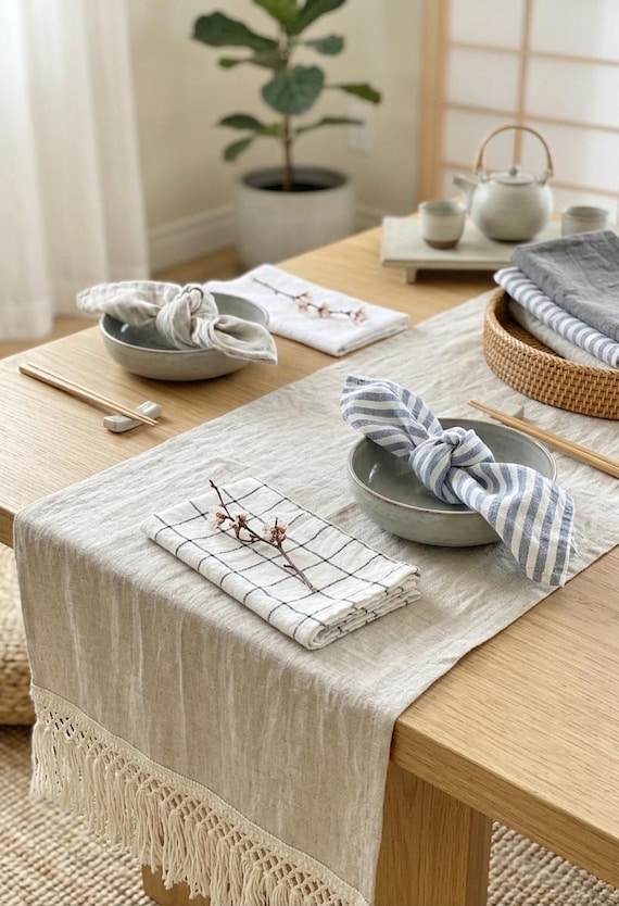 Leinen Servietten (2er-Set) | Japandi Style Leinen Serviette | Minimalistische Tischdekoration | Neutrale Töne natürliche erweicht | Leinen für Rustikale Tische