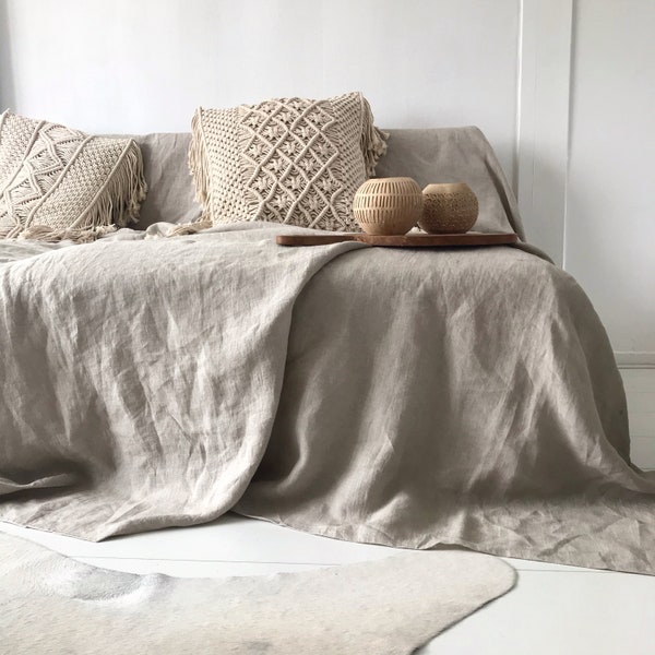 Couvre-lits - Couvre-lit en lin naturel - King, Queen, couvre-lit de taille personnalisée - jeté en lin naturel - jeté de lit en lin - housse de canapé en lin