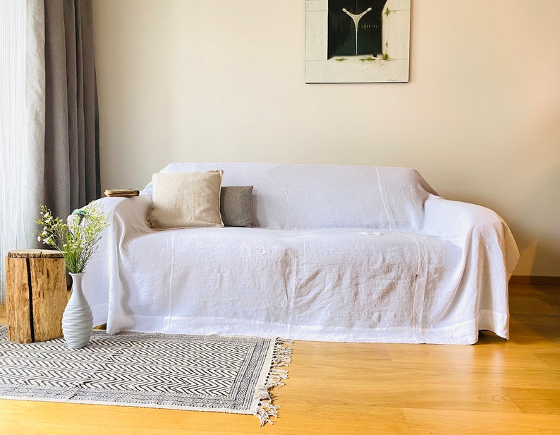 Linen Sofa Cover. Linen Couch Cover. Natural Linen Bedspread. Etsy