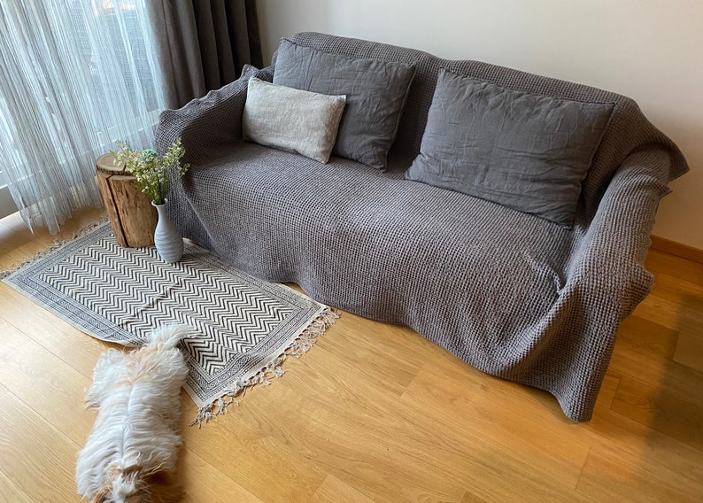 Couch Cover. Natural Sofa Cover in Gray. Linen and Cotton Coverlet. Slipcover for a Couch. Sofa Cover. image 2