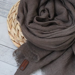 Soft linen scarf Brown scarf Linen scarves Woman scarf Man scarf Unisex scarf Linen gift idea image 1