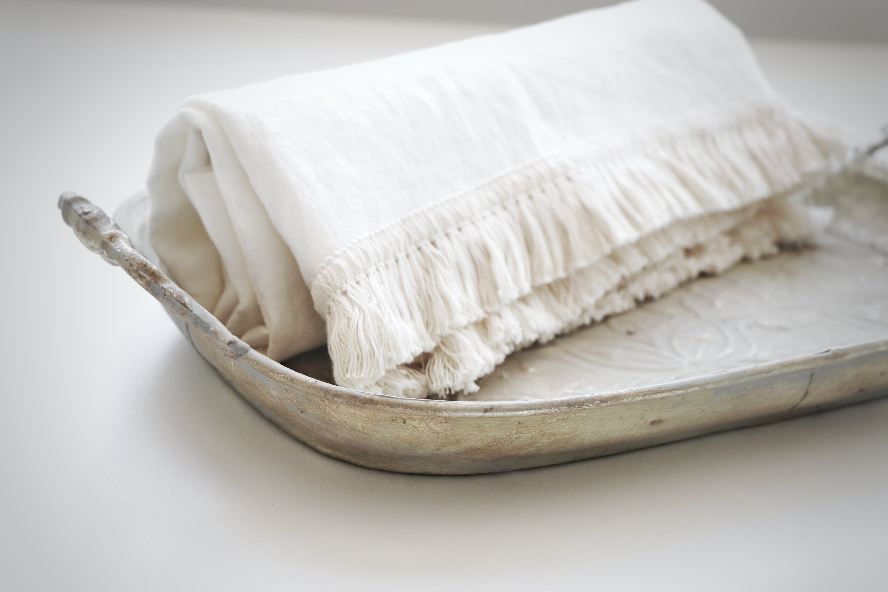 Linen Bath Towel  Towel with Cotton Tassel Fringe