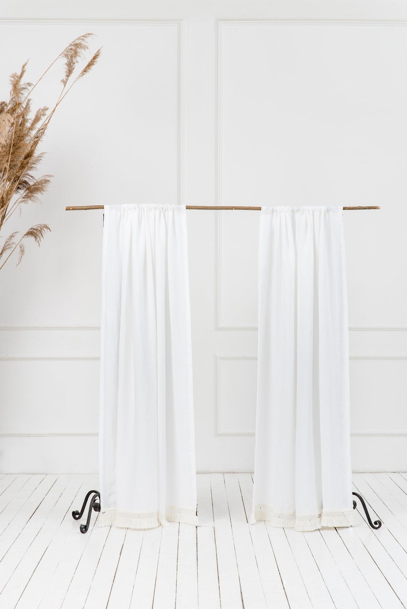 Linen Curtains With Macrame. Rod Pocket Linen Curtain Panel. Etsy