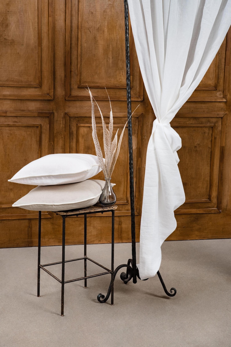 Cortinas de linho verde musgo com efeito lavado, painéis de cortina de linho com bolso para varão, cortinas de linho macias para quarto, decoração rústica para sala de estar. imagem 6