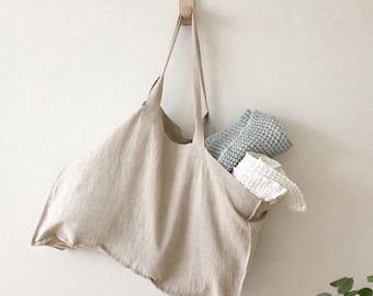 Linen Tote Bag White – Minimalist Japandi Style Bag, Eco Friendly Reusable Shopping Bag, Natural Linen Everyday Tote