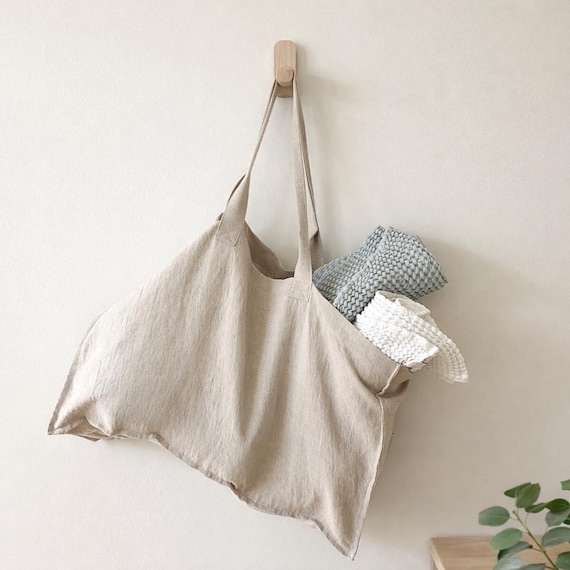 Linen Tote Bag White – Minimalist Japandi Style Bag, Eco Friendly Reusable Shopping Bag, Natural Linen Everyday Tote