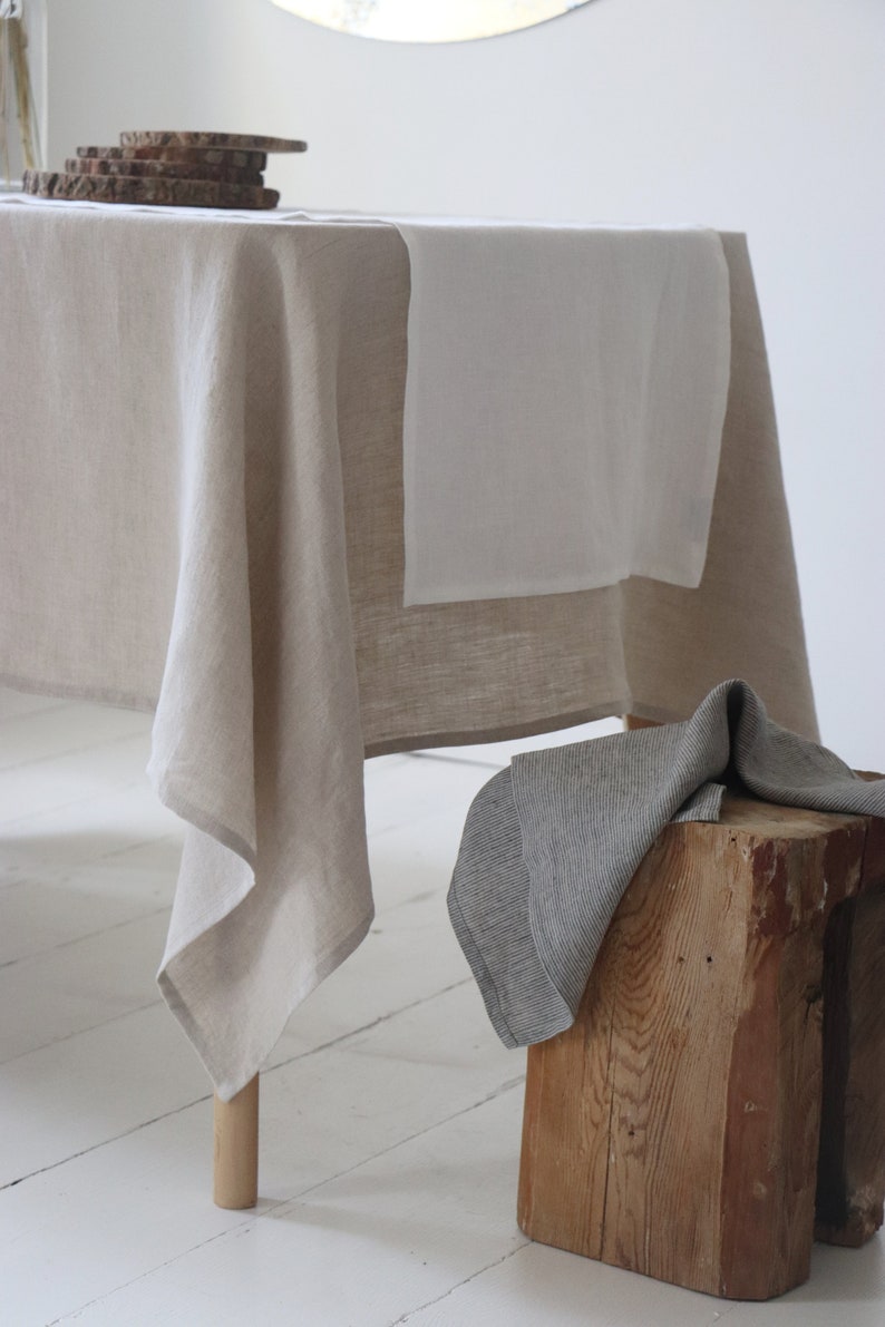 Linen table runners. Washed soft linen table runner in white. Softened linen runner. Table linens. Table decor. Handmade. image 3