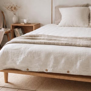 Softened Ivory Linen Duvet Cover, Coconut Buttons, Handmade Linen Bedding - Breathable 100% Linen, Custom Size Bedding, Soft Washed Flax