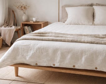 Softened Ivory Linen Duvet Cover, Coconut Buttons, Handmade Linen Bedding - Breathable 100% Linen, Custom Size Bedding, Soft Washed Flax