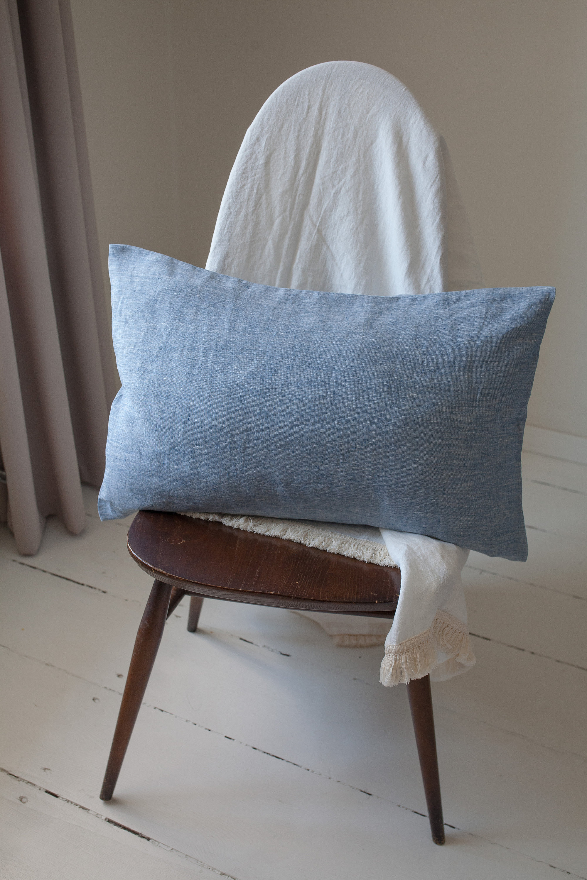 Blue Linen Pillow Etsy