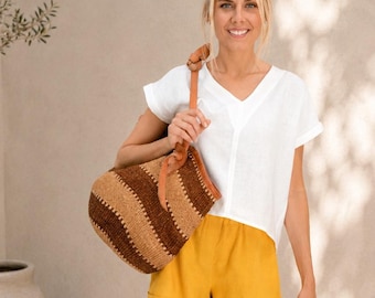 Oversized V-Neck Linen Top for Women – Relaxed Fit Handmade Linen Blouse, Loose Summer Shirt, Natural European Linen Clothing