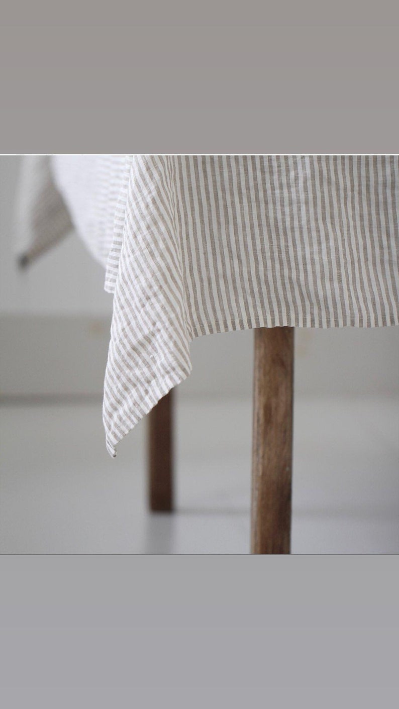 Linen tablecloth Pure linen stripe table cloth Stonewashed and soft linen tablecloth Table linens Table decor image 1