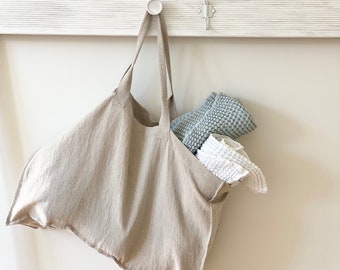 Heavy Linen Tote Bag. Linen Market Bag.  Linen Shoulder Bag. Linen Hand Bag. Linen Shopping bag. Washed Linen bag. Natural Christmas Gift.