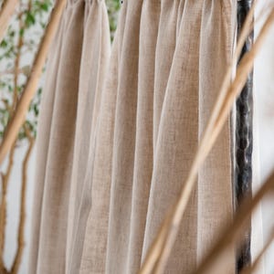 Cortinas de linho verde musgo com efeito lavado, painéis de cortina de linho com bolso para varão, cortinas de linho macias para quarto, decoração rústica para sala de estar. imagem 10