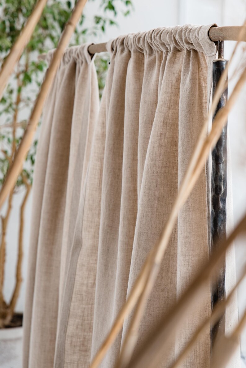 Cortinas de linho verde musgo com efeito lavado, painéis de cortina de linho com bolso para varão, cortinas de linho macias para quarto, decoração rústica para sala de estar. imagem 10