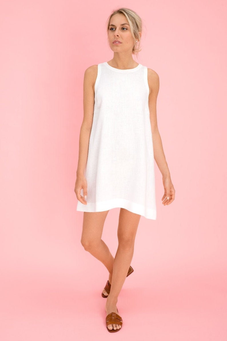 Short Linen Dress. White Linen Dress. Summer Dress. Sleeveless Linen Dress. Maternity Linen Dress. image 2