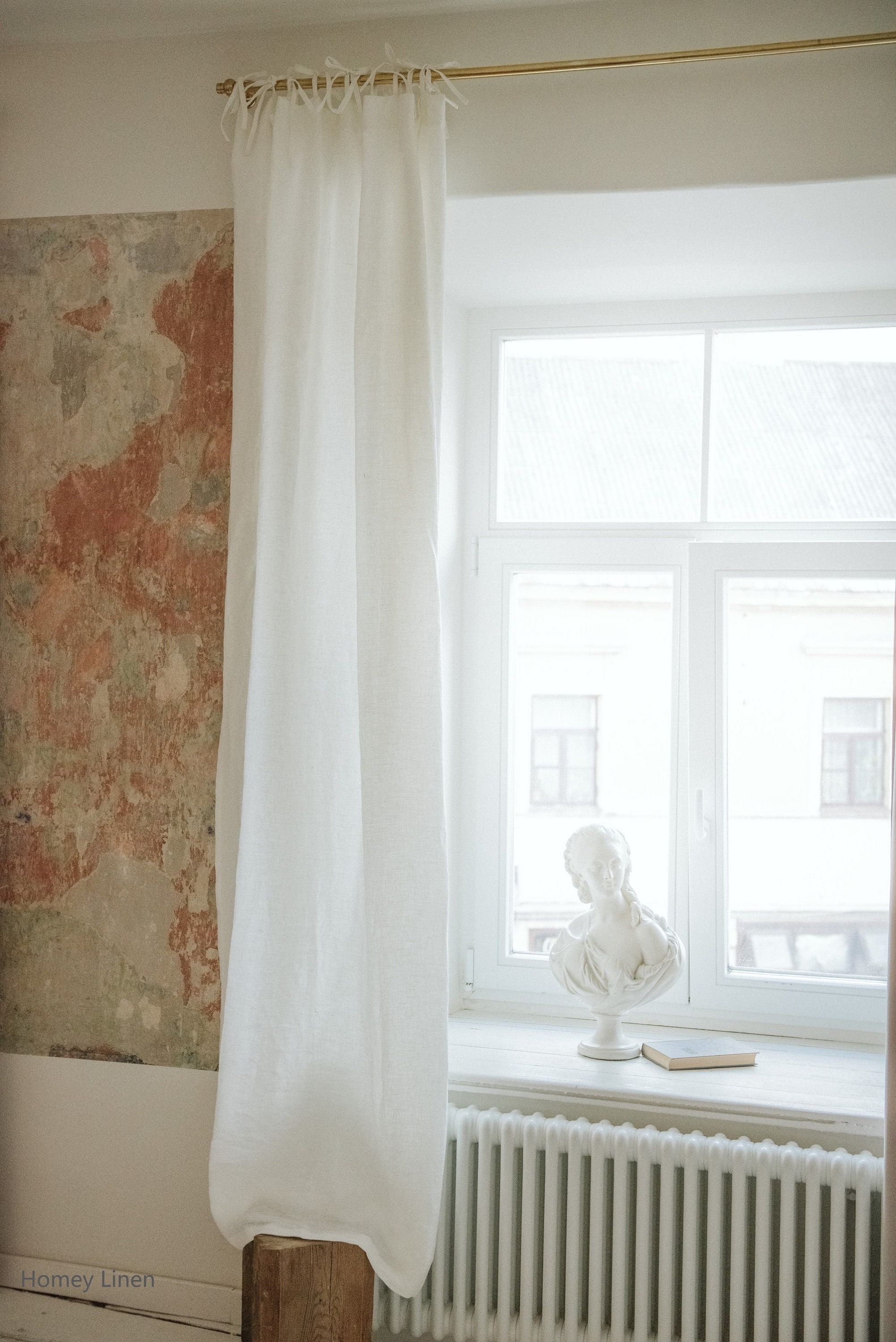 Tie Top Linen Curtain Panel. Natural Linen Drapes With Ties. Etsy UK