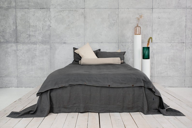 Stone Washed Linen Bedding in Gray. Linen Duvet Cover. Luxury Linen Bedding. Natural Linen Duvet Cover. image 3