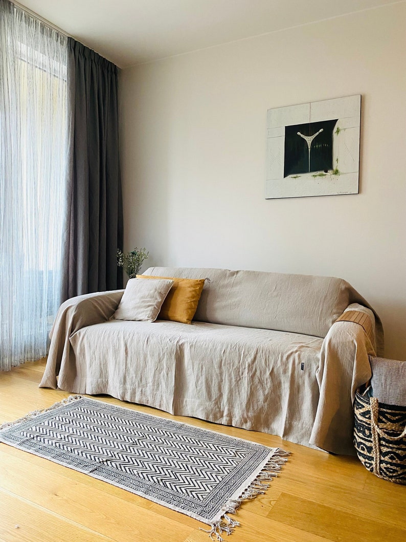 Linen Sofa Cover. Linen Couch Cover. Natural Linen Bedspread. Etsy