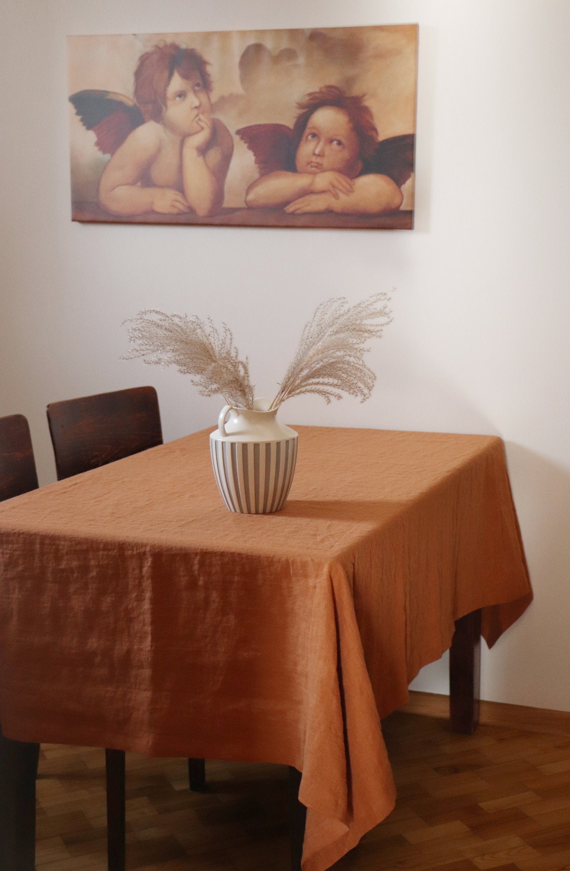 Washed linen tablecloth. Terracotta linen table cloth. Table decor. Round, square, rectangular table linens. Natural dinning tablecloth.