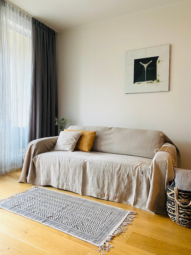 Linen Couch Cover. Natural Linen Bedspread. Natural Sofa Etsy UK
