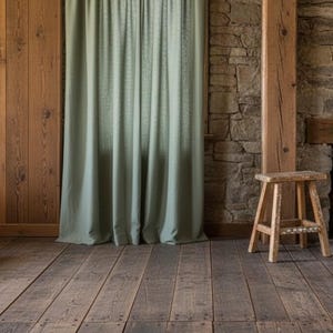 Cortinas de linho verde musgo com efeito lavado, painéis de cortina de linho com bolso para varão, cortinas de linho macias para quarto, decoração rústica para sala de estar. imagem 2