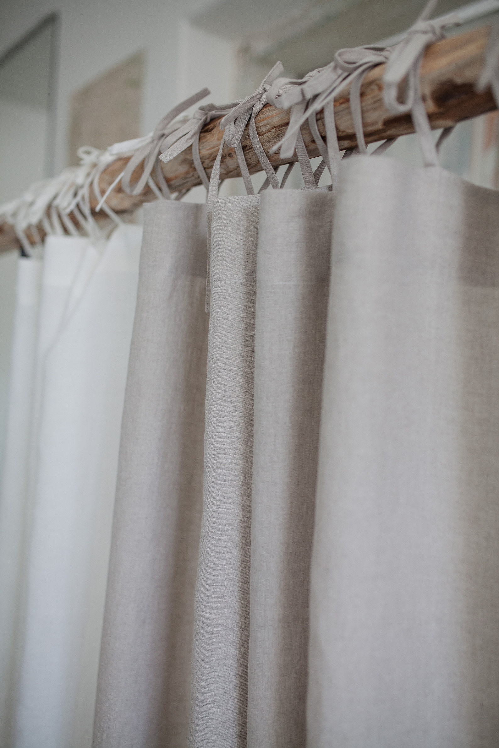 Tie Top Linen Curtain Panel. Natural Linen Drapes With Ties. Etsy UK