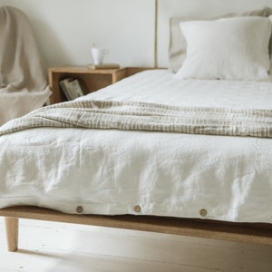 Linen bedding set in white-black checks patters duvet cover 2 pillowcases. Queen linen bedding. King linen quilt. image 7