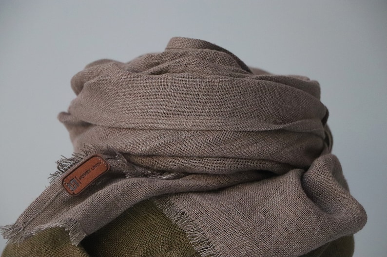 Soft linen scarf Brown scarf Linen scarves Woman scarf Man scarf Unisex scarf Linen gift idea image 2