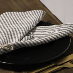 Pure linen napkins SET. Stripe stonewashed linen napkins set of 2 - 4 - 6 - 8 - 10. Handmade linen napkins. Table decor. Gift idea.