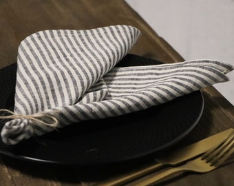 Pure linen napkins SET. Stripe stonewashed linen napkins set of 2 - 4 - 6 - 8 - 10. Handmade linen napkins. Table decor. Gift idea.