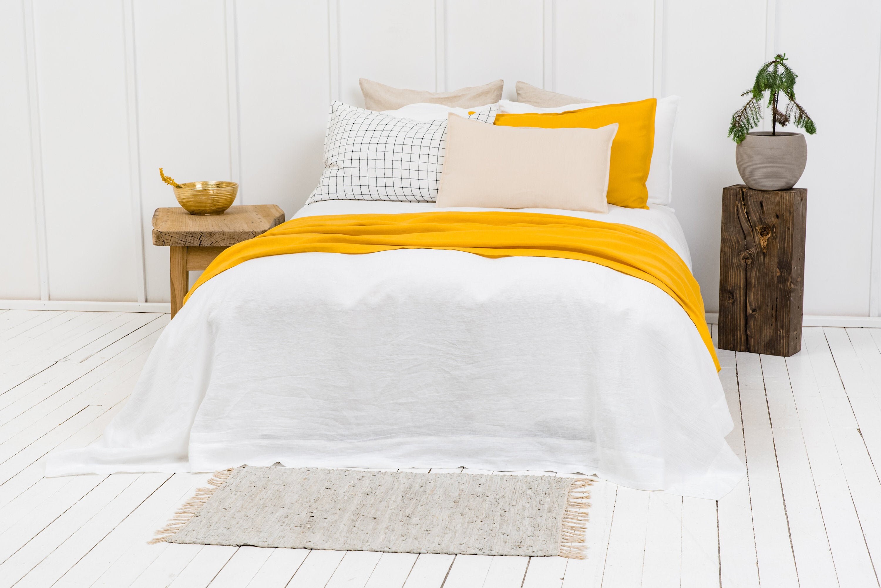 White Linen Bedspreads. Linen Bed Throw in White Color. - Etsy