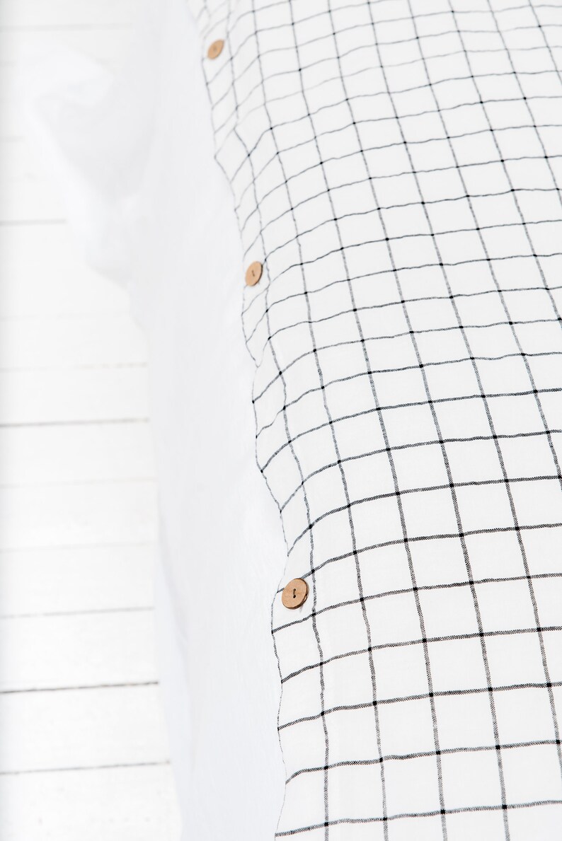 Linen Bedding Set in Whiteblack Checks Patters duvet Cover Etsy