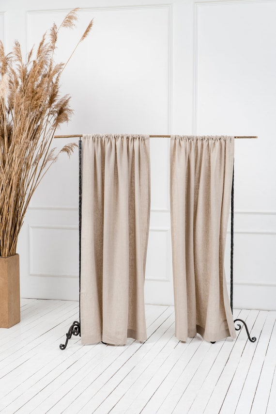 Cortinas de lino natural. Panel de cortina de lino con bolsillo para barra.  Cortinas de lino lavado. Cortinas de lino semitransparentes. Cortina hecha  a mano. TAMAÑO PERSONALIZADO. -  México