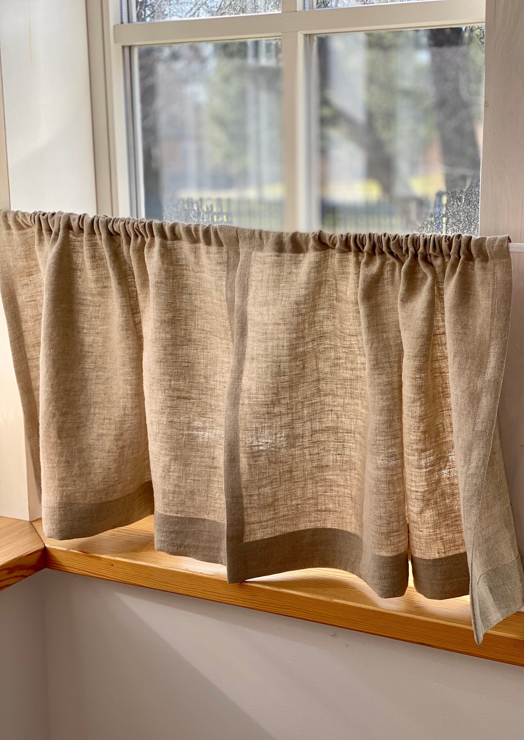 Simple Natural Linen Curtain. Café Curtains. Farmhouse Kitchen Curtains