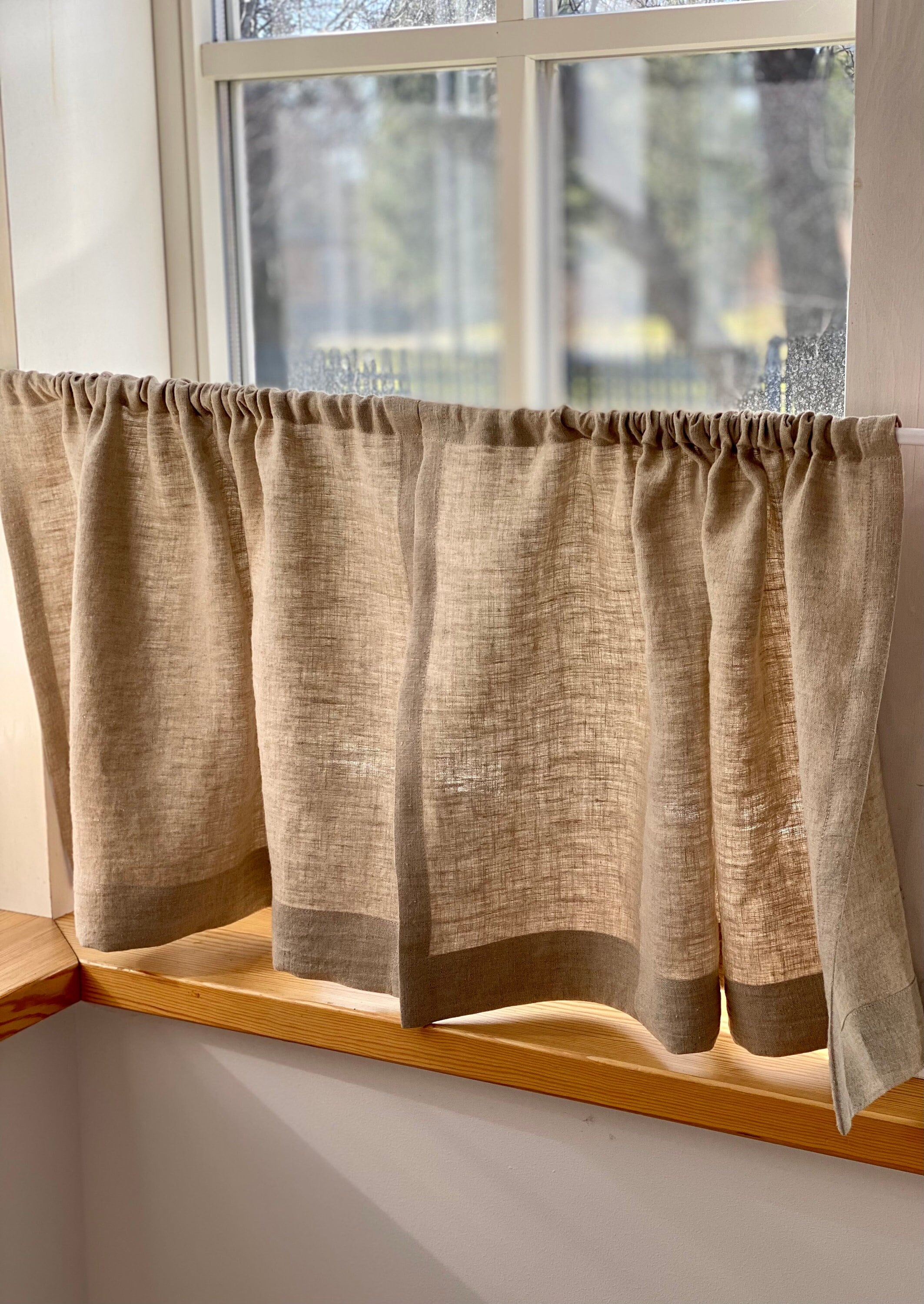 1PC Cortinas de cocina boho imitación lino texturizado moderno cortina de  ventana corta de granja cortinas de café de país semi-transparente beige/gri