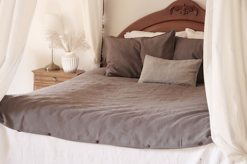 Stone Washed Linen Bedding in Gray. Linen Duvet Cover. Luxury Linen Bedding. Natural Linen Duvet Cover. image 2