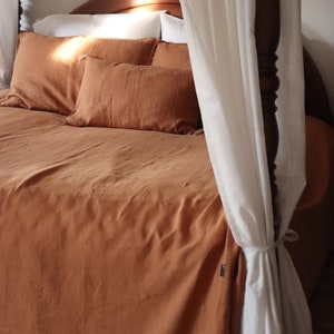 Linen bedspread Natural linen bed cover in terracotta Stonewashed linen bed throw in many sizes Linen counterpane Washed linen quilt zdjęcie 4