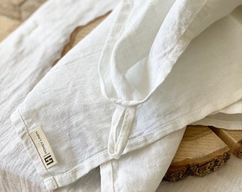 White Linen Tea Towel. Washed Linen Kitchen Towel - Natural Linen Dishcloths - Kitchen Dish Towel - Hand Towel, Guest Towel.