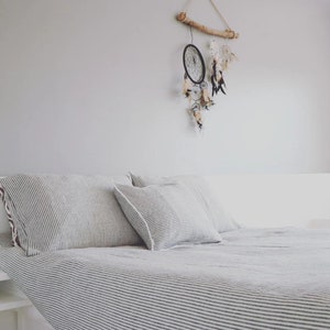 Linen bedding set in white-black checks patters duvet cover 2 pillowcases. Queen linen bedding. King linen quilt. image 6