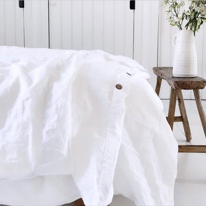 Linen bedding set in white-black checks patters duvet cover 2 pillowcases. Queen linen bedding. King linen quilt. image 9