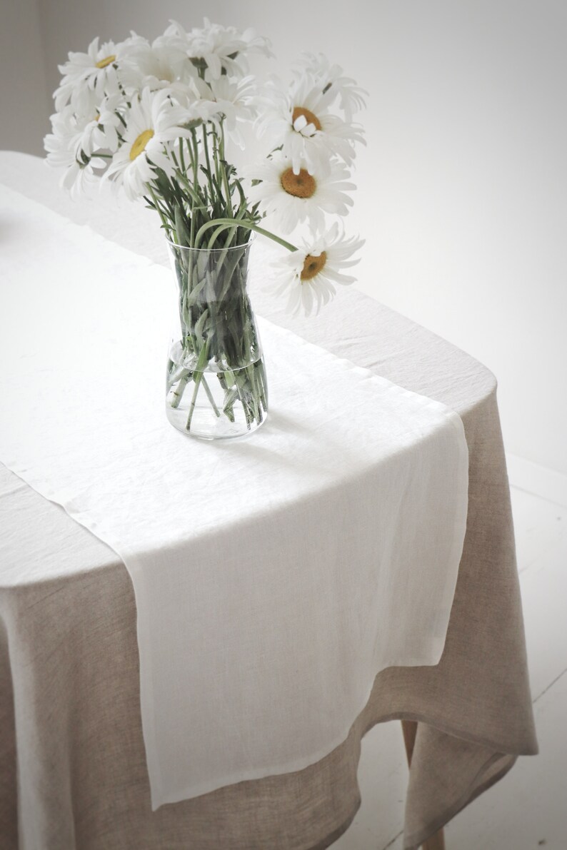 Linen table runners. Washed soft linen table runner in white. Softened linen runner. Table linens. Table decor. Handmade. image 6