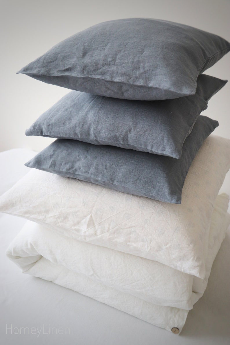 Linen Pillowcase in gray blue. Softened washed linen pillow Etsy