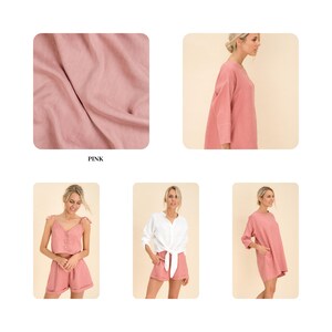 May include: A collection of pink clothing items, including a dress, shorts, a top, and a long-sleeved shirt. The fabric appears to be soft and lightweight. The word "PINK" is displayed in the image.
