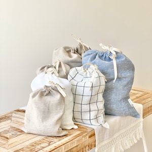 Reusable linen bag linen bread bag Bags for nuts Bag for herbs Kitchen linens Striped linen bag Gift image 9