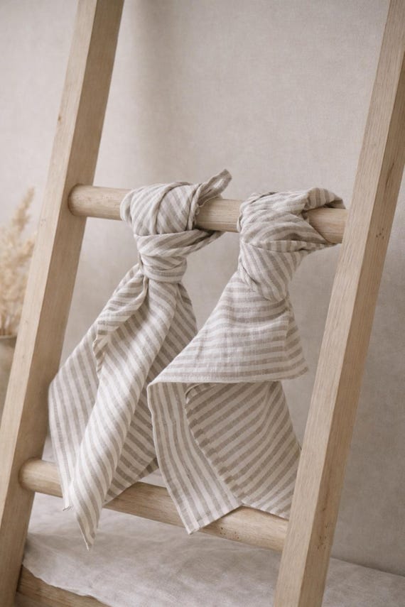 Steingewaschenes gestreiftes Leinentuch - Küchentuch - Küchenhandtuch - Schnelltrocknendes Geschirrtuch aus Flachs - Neutrales Geschenk für die Küche vom Bauernhof