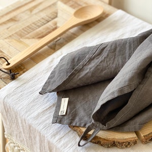 Grey linen tea towel. Kitchen linen towel. Stone washed linen hand towel.